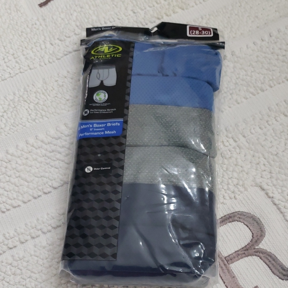 ATHLETIC WORKS Men's Boxer Briefs - Blue Gray Size Small 6 Pack 6" Inseam NWT